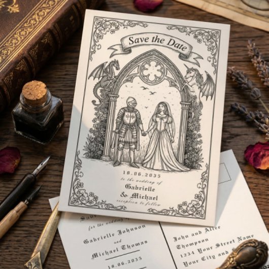 Carte Postale Medieval Gothic Knight Bride Groom Save The Date