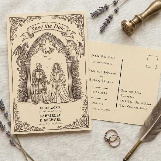 Carte Postale Medieval Gothic Sepia Old Paper Save The Date