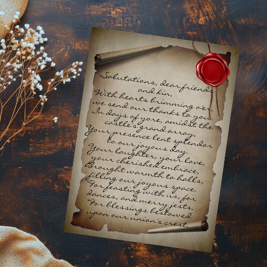 Carte Postale Medieval Gray Scroll Wax Seal Wedding Thank You