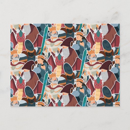 Carte Postale Medieval Pattern Knights & Dragons Cute Summer (Devant)