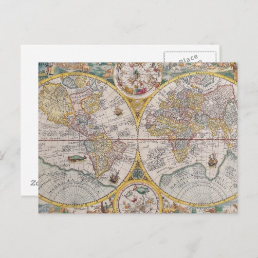 Carte Postale Medieval World Map From 1525 (Devant / Derrière)