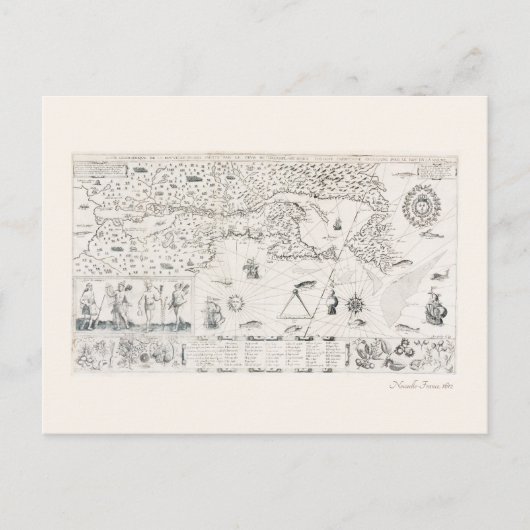 Carte Postale Medieval World Map Québec Nouvelle-France America (Devant)