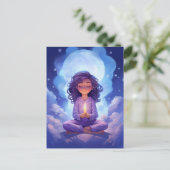 Carte Postale Méditer Yoga Céleste Nuages Bleu Rose (Debout devant)