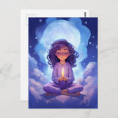 Carte Postale Méditer Yoga Céleste Nuages Bleu Rose (Devant / Derrière)