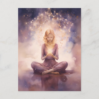 Carte Postale Méditer Yoga Céleste Nuages Bleu Rose
