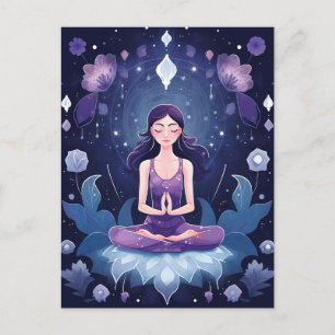 Carte Postale Méditer Yoga Girl, Cristal Dreamy Purple Lotus