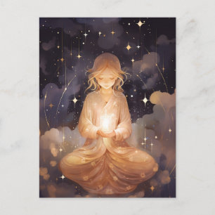 Carte Postale Méditer Yoga Girl, Dreamy Star Nuds Celestial