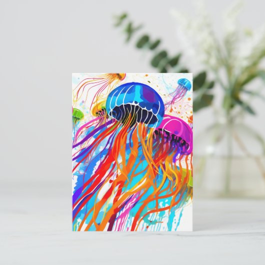 Carte Postale Méduse Abstraite dans un plateau de peinture (Debout devant)