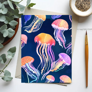 Carte Postale Méduse Colorée Aquarelle d'Animal Marin