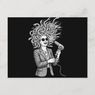 Carte Postale Méduse Moderne Utilisant un Sèche-Cheveux Humour M