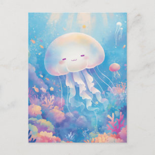 Carte Postale Méduses dans un récif corallien tropical pastel et