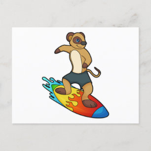 Carte Postale Meerkat comme surfeur avec Surfer