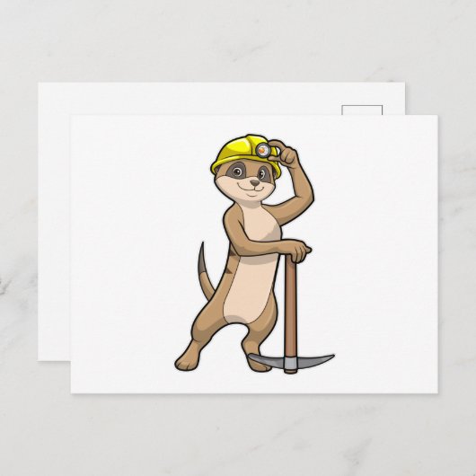 Carte Postale Meerkat en tant que mineur avec Pickaxe (Devant / Derrière)