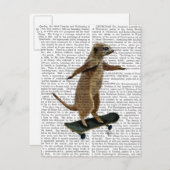 Carte Postale Meerkat Sur Skateboard 2 (Devant / Derrière)