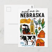 Carte Postale Meet Me In New Nebraska Landmarks Icons (Devant / Derrière)