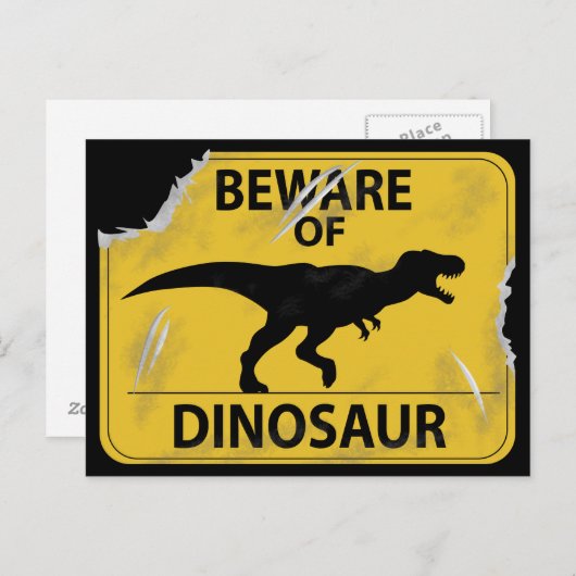 Carte Postale Méfiez-vous du Dinosaur (endommagé) (Devant / Derrière)