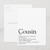 Carte Postale Meilleur Cousin du Monde Définition (Devant / Derrière)