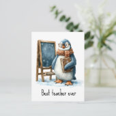 Carte Postale Meilleur Enseignant Jamais Manchot d'Hiver Design (Debout devant)