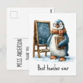 Carte Postale Meilleur Enseignant Jamais Manchot d'Hiver Design (Devant / Derrière)