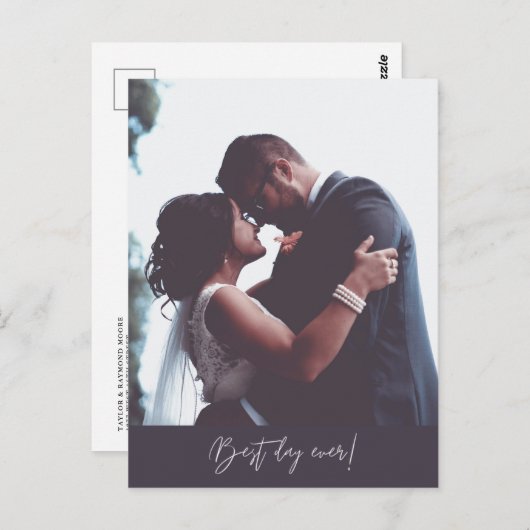 Carte Postale Meilleur Jour jamais moderne Mariage photo Merci (Devant / Derrière)