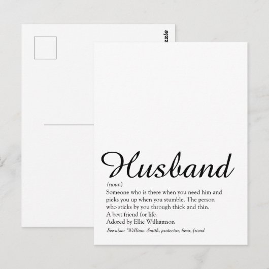 Carte Postale Meilleur Mari Définition Script Fun (Devant / Derrière)