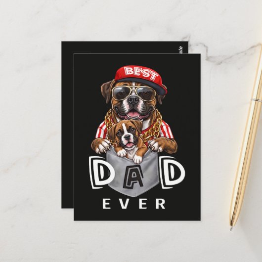 Carte Postale Meilleur Papa Boxer Ever (Devant/Arrière en situation)