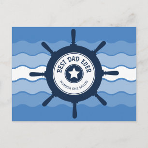Carte Postale Meilleur papa Ever Blue Ships Roue et Vagues