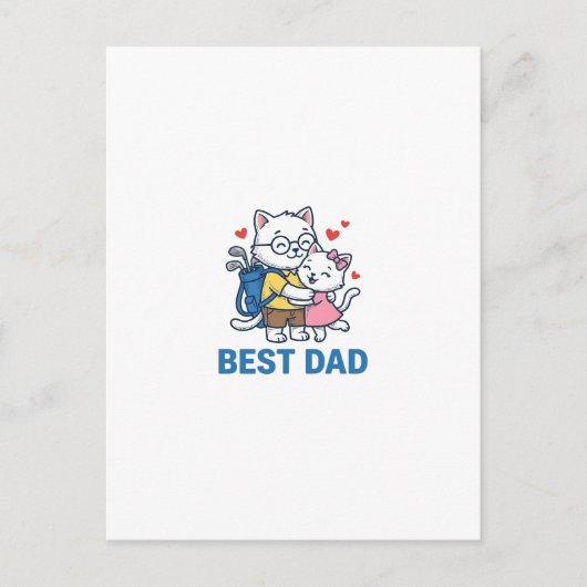 Carte Postale Meilleur Papa Golf Chat Câlin Mignon Design Vector (Devant)