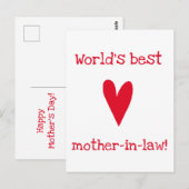 Carte Postale Meilleure belle-mère du monde ! Fête des Mères du  (Devant / Derrière)