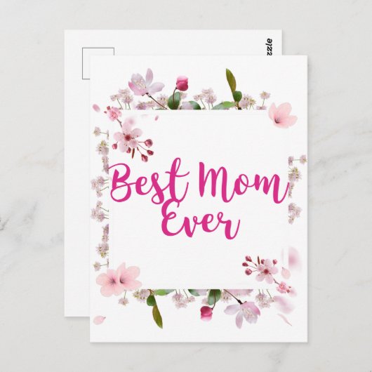 Carte Postale Meilleure Maman de Tous les Temps Fleurs Roses Fêt (Devant / Derrière)