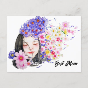 Carte Postale Meilleure maman Fleurs Abstraites d'aquarelle pour