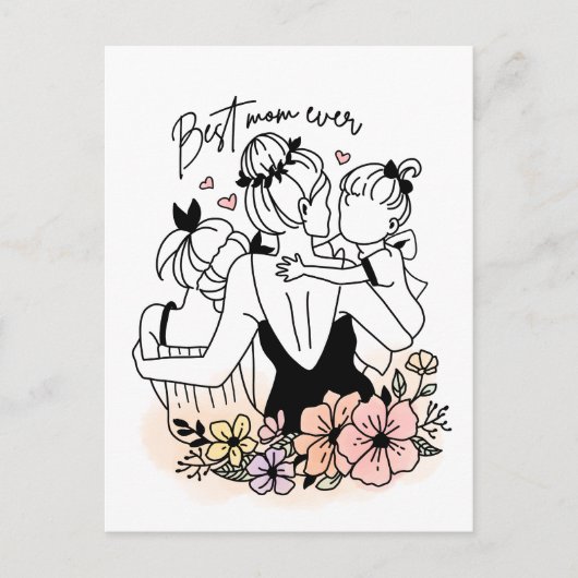Carte Postale Meilleure maman jamais maman maman, enfants/ fleur (Devant)
