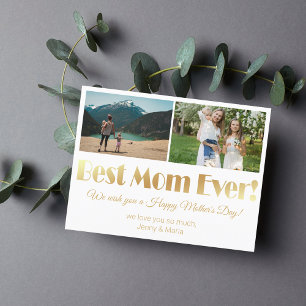 Carte Postale "meilleure maman jamais" or luxe 2 photos collage