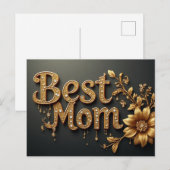 Carte Postale Meilleure Maman Lettre Dorée (Devant / Derrière)