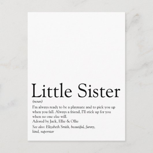 Carte Postale Meilleure sœur Définition Fun Moderne (Devant)