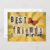 Carte Postale Meilleurs amis Collage Word découper Papillon Vint (Devant / Derrière)