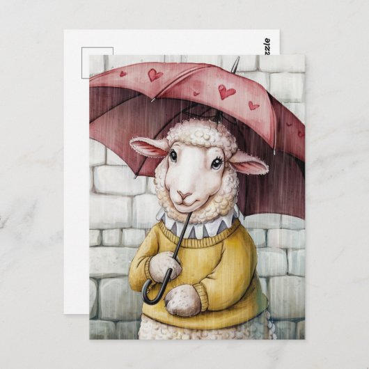 Carte Postale Mélange mouton en Sweat Jaune avec parapluie (Devant / Derrière)