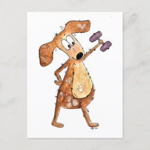 Carte Postale Mélange Whimsical Brown Chien Poids de levage