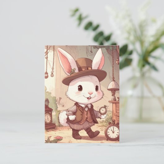 Carte Postale Mélange White Rabbit Wonderland Whimsical Timekeep (Debout devant)