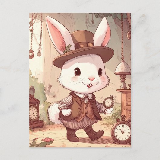 Carte Postale Mélange White Rabbit Wonderland Whimsical Timekeep (Devant)