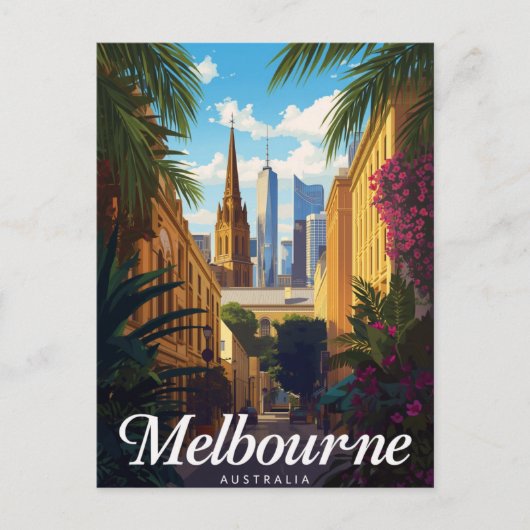 Carte Postale Melbourne Australia Skyline Retro Travel (Devant)