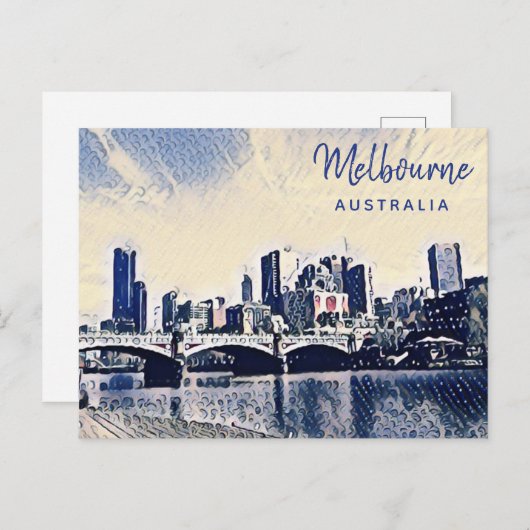 Carte Postale Melbourne Australie Aquarelle Art (Devant / Derrière)