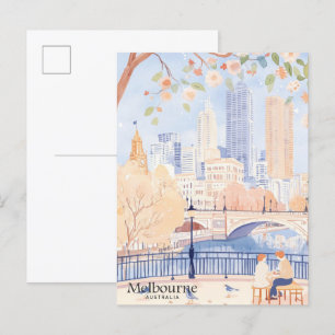 Carte Postale Melbourne Australie Gouache Illustration Voyage