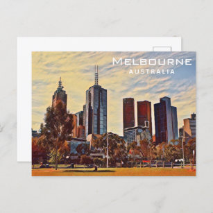 Carte Postale Melbourne Australie Skyline Watercolor Art