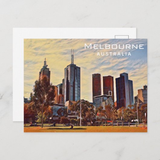 Carte Postale Melbourne Australie Skyline Watercolor Art (Devant / Derrière)