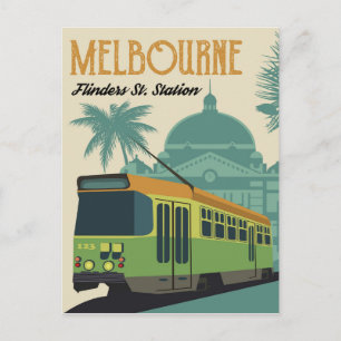 Carte Postale Melbourne, tramway de la gare de Flinders Street