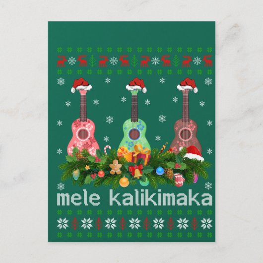 Carte Postale Mele Kalikimaka Ukulele Guitar Gift Ugly Ukulele (Devant)