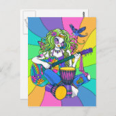 Carte postale "Melody" Rainbow Guitar Hippie Fairy (Devant / Derrière)