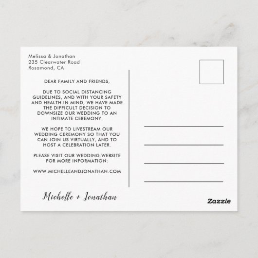 Carte Postale Même amour petit mariage réduit photo simple (Dos)