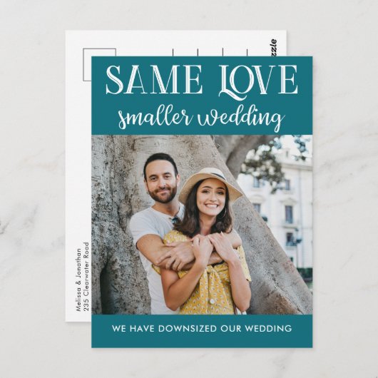 Carte Postale Même amour petit mariage réduit photo simple (Devant / Derrière)